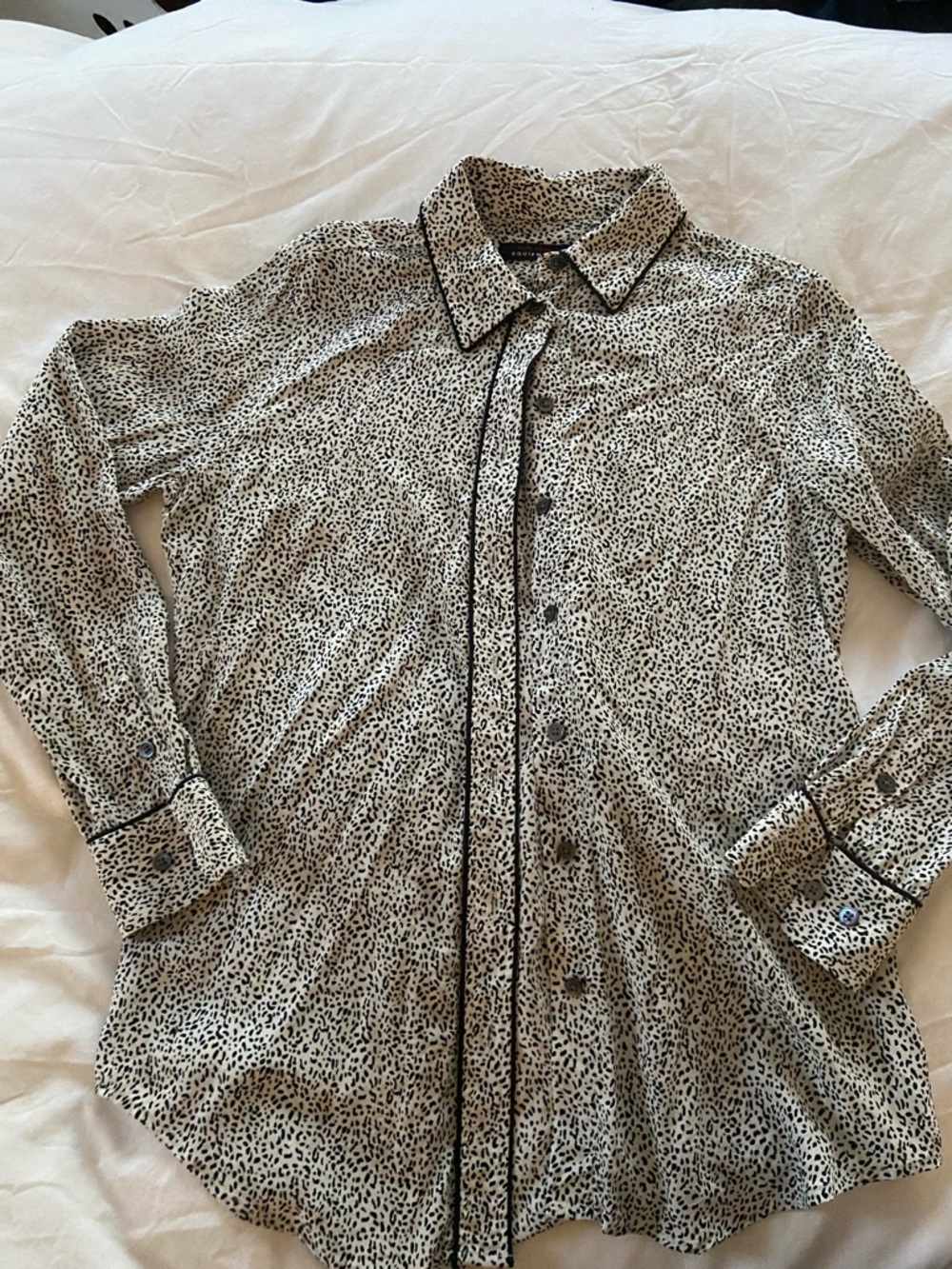 Equipment Black and White Printed Silk Button-Down Shirt